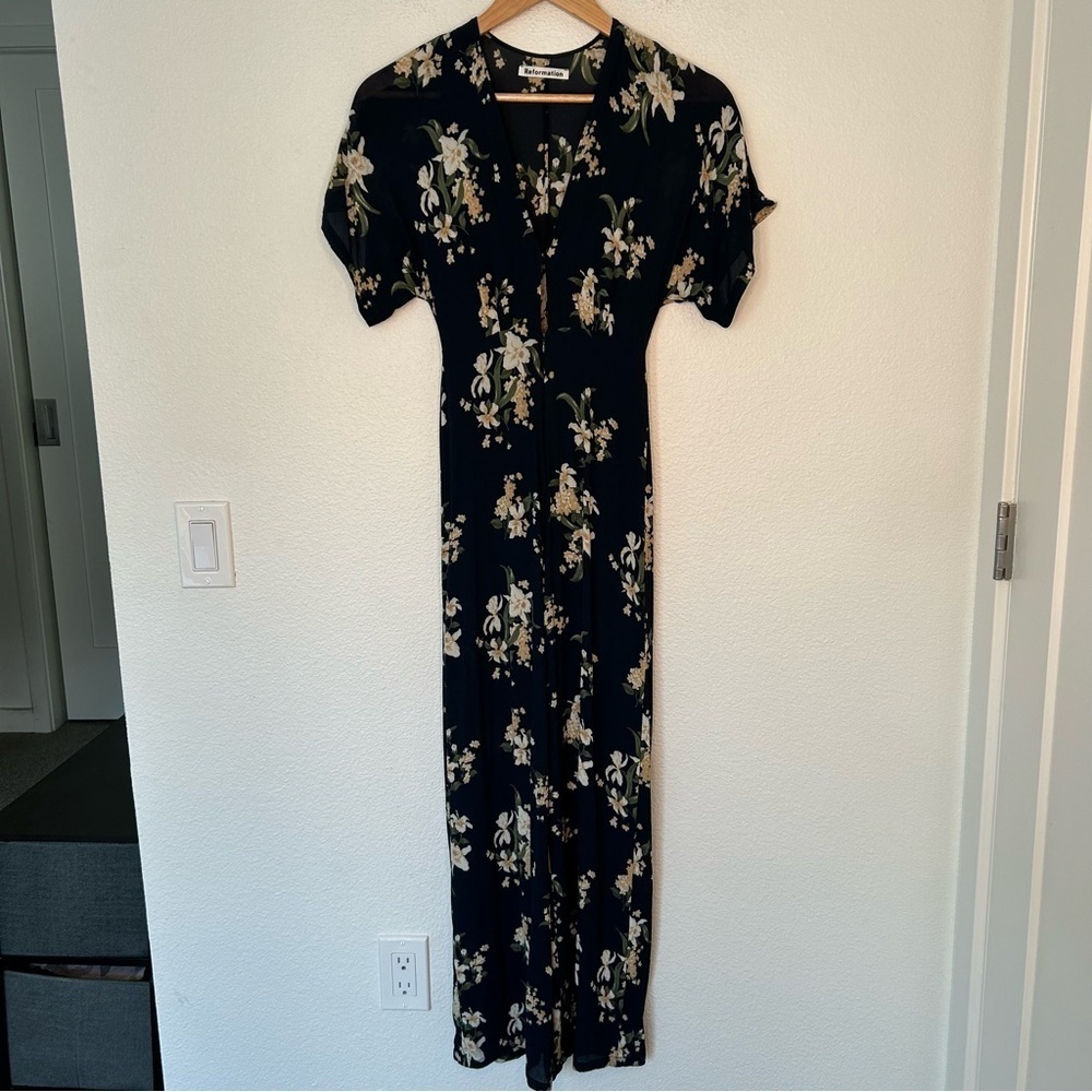 Reformation Black Floral Jumpsuit